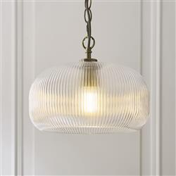 Harborne Antique Brass and Clear Ribbed Glass Pendant 121210