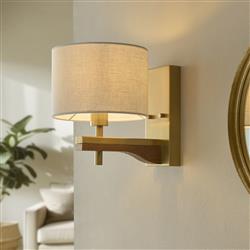 Heathcliff Brushed Aged Brass and Oak Single Wall Light 116995