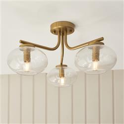 Jacob 3 Light Warm Brass Plate And Clear Bubble Glass Semi Flush 118507
