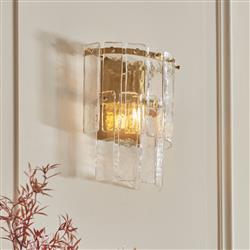 Karine Brushed Aged Brass Plate And Textured Glass Wall Light 118470
