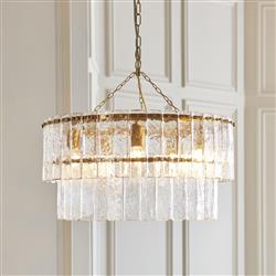 Karine Brushed Aged Brass Plate And Textured Glass 5 Light Pendant 118469