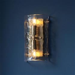 keller 2 Light Brushed Aged Brass Plate And Textured Clear Glass Wall Light 118673
