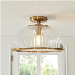 Somerset Vintage Brass And Ribbed Clear Glass Semi Flush Fitting 118751