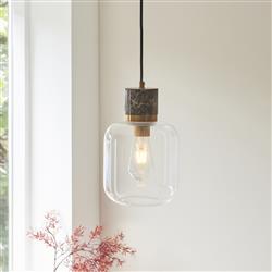 Travi Vintage Brass And Clear Curved Glass Pendant Fitting
