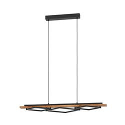 Boyal LED Black Steel And Wood Three Light Pendant 