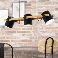 Hornwood Three Light Ceiling Pendant Black/Brown Wood 43045