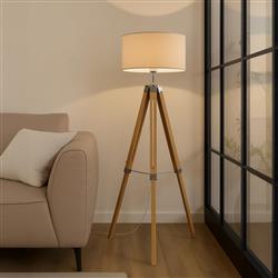 Lantada Drum Shade Wood Tripod Floor Lamp