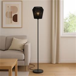 Persley Black And Black Woven Paper Shade Floor Lamp 44108