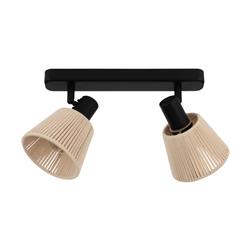 Seagard Double Ceiling Spotlight Black With Cream String Shades 44139