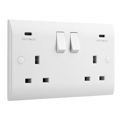 Curved White Resin Double USB-C Switched Socket CE427