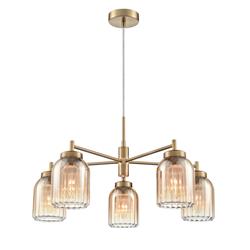 Caligo Five Light Ribbed Ombre Glass Pendant Or Flush Fitting