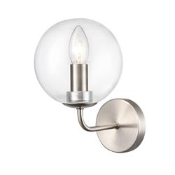 Court Satin Nickel And Clear Glass Globe Shade Single Wall Light FL2499-1