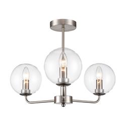 Court Three Light Satin Nickel And Clear Glass Globe Shades Semi Flush IL2499-3