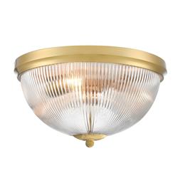 Cupola Large Clear Ribbed Glass And Aged Brass Flush Fitting
