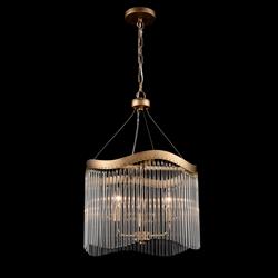 Harp Aged Brass And Glass Rods 3 Light Pendant Fitting FL2512-3