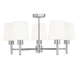 Turin 5 Light Chrome And Off White Shade Semi Flush Fitting FL2126/5/1123
