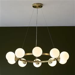 Ten Light Pendant Satin Brass and White Glass Bryson-BY10