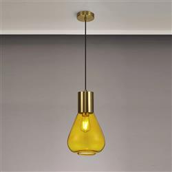 Wantagh Aged Brass And Shaped Glass Single Pendant 