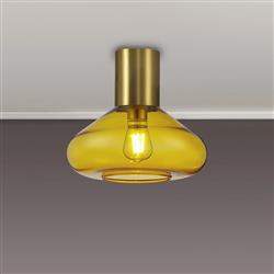 Wantagh Aged Brass And Wide Shaped Glass Semi Flush Fitting