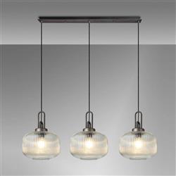 Yeadon 3 Light Aged Pewter And Ribbed Glass Linear Pendant 