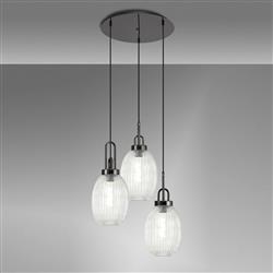 Yeadon 3 Light Black Chrome And Ridged Glass Cluster Pendant