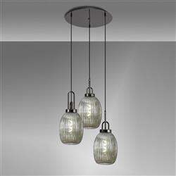 Yeadon 3 Light Black Chrome And Ridged Glass Cluster Pendant