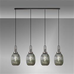 Yeadon 4 Light Antique Silver And Ribbed Glass Hanging Bar Pendant