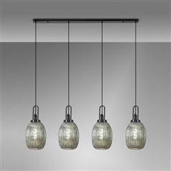 Yeadon 4 Light Black Chrome And Ribbed Almond Glass Linear Pendant 