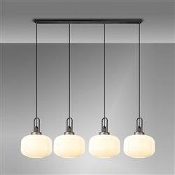 Yeadon Aged Pewter And Large Ribbed Glass 4 Light Bar Pendant 