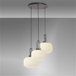 Yeadon Aged Pewter And Ribbed Glass Triple Cluster Pendant 