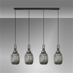 Yeadon Aged Pewter And Ribbed Glass Four Light Linear Pendant Fitting