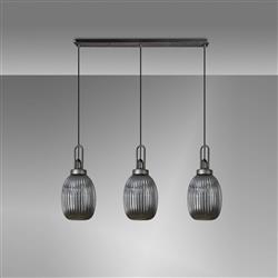 Yeadon Aged Pewter And Ridged Glass Three Light Bar Pendant 