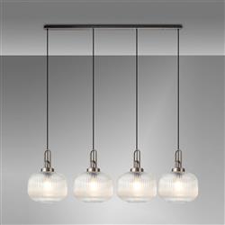 Yeadon Ribbed Glass And Antique Silver Four Light Bar Pendant