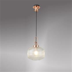 Yeadon Copper And Ribbed Glass Ceiling Pendant