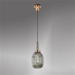 Yeadon Copper And Ribbed Glass Single Pendant Fitting