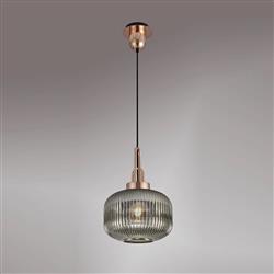 Yeadon Copper And Ribbed Glass Ceiling Pendant 