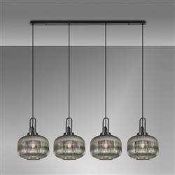 Yeadon Ribbed Glass And Black Chrome 4 Light Linear Pendant Fitting