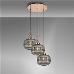 Yeadon Triple Copper With Ribbed Glass Cluster Pendant 