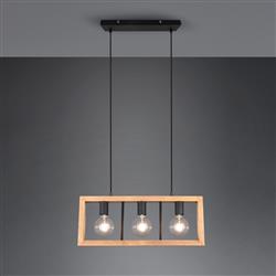 Agra Natural Wood & Black Three Light Pendant 313800332