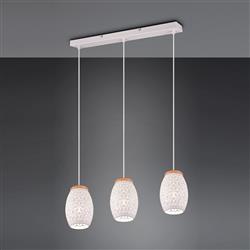 Bidar 3 Light Matt Finished Patterned Metal And Wood Linear Pendant