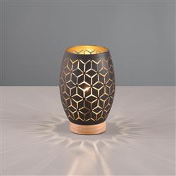 Bidar Small Matt Finished Patterned Metal And Wood Table Lamp