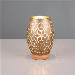 Bidar Small Matt Finished Patterned Metal And Wood Table Lamp