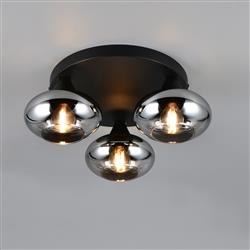 Divina 3 Light Matt Black And Glass Shades Flush Fitting 