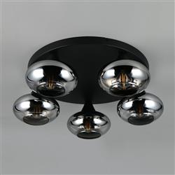Divina 5 Light Matt Black And Glass Shades Flush Fitting 