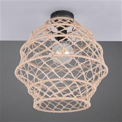 Hive Black And Natural Hemp Semi-Flush Ceiling Fitting R61681036