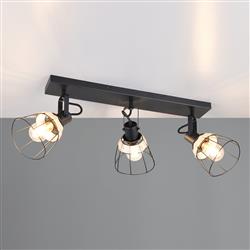 Jerome Three light Black And Natural Rattan Wall or Ceiling Spot FittingR86233032