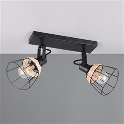 Jerome Two light Black And Natural Rattan Wall or Ceiling Spot Fitting R86232032