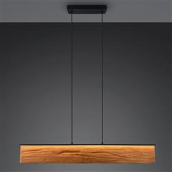 Kalea Matt Black and Wood LED Pendant 355510130
