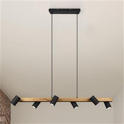 Marley 6 Light Wood and Matt Black Bar Pendant Fitting 312490632