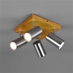 Marley Matt Nickel & Wood Four Light Ceiling Spot 812400407
